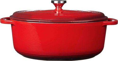 Lodge Enameled Cast Iron Oval Dutch Oven - 7 Quart with Lid & Dual Handles - Oven Safe to 500°F - Red