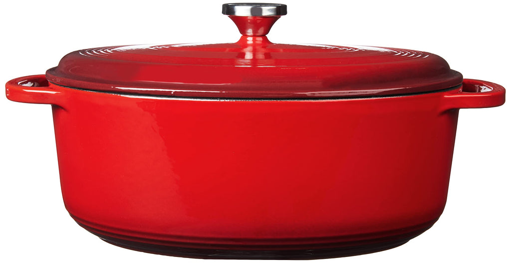 Lodge Oval Dutch Oven - Enameled Cast Iron Oval Dutch Oven with Lid - Family Size Cooking Pot with Dual Handles for Sourdough Bread Baking & Everyday Cooking - 7 Quart - Red