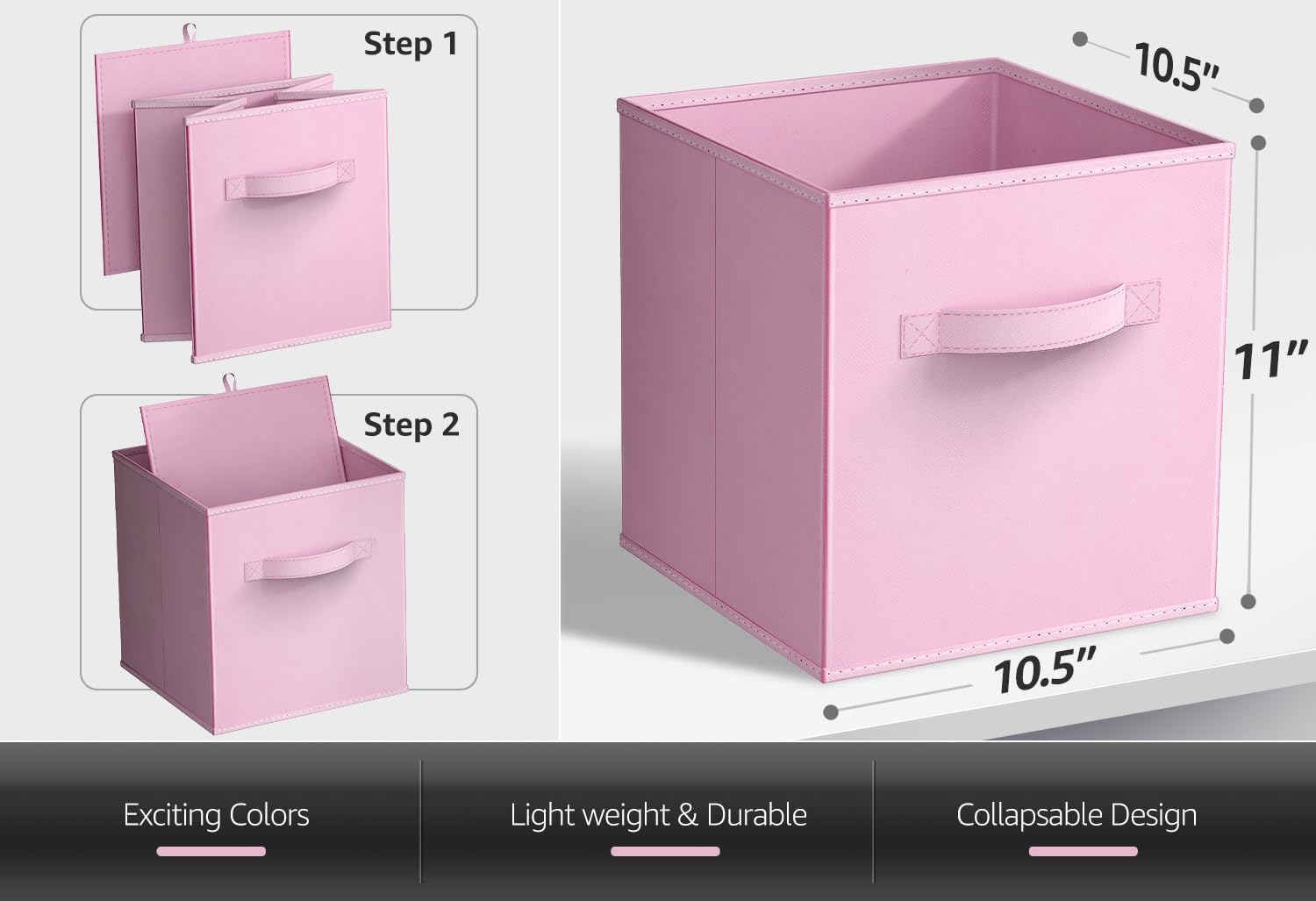 Sorbus Storage Cubes - 11-Inch Foldable Fabric Baskets for Organizing Home & Nursery | 6 Collapsible Bins in Pastel Pink