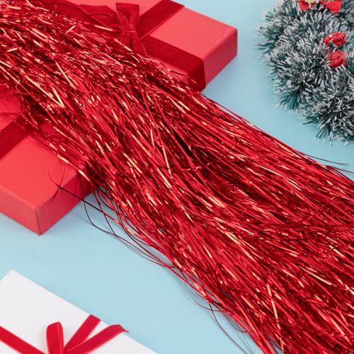 3000 Strands Red Christmas Tinsel Icicles - Metallic Foil Fringe Decorations