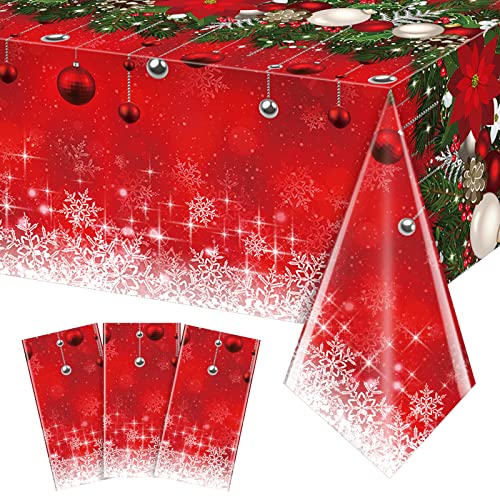 Red Christmas Tree Ball Tablecloth 3 Pack 54x108 Inches Holiday Party Decor