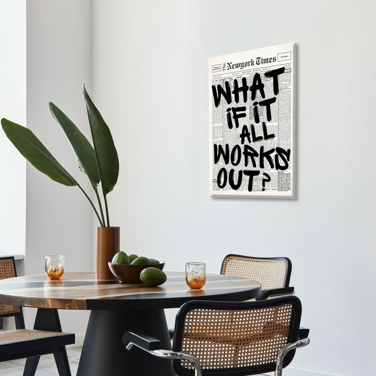 Skiennix Retro Black and White Newspaper Wall Art - Positive Quote Canvas Print | 12x18 Inch Unframed Aesthetic Decor