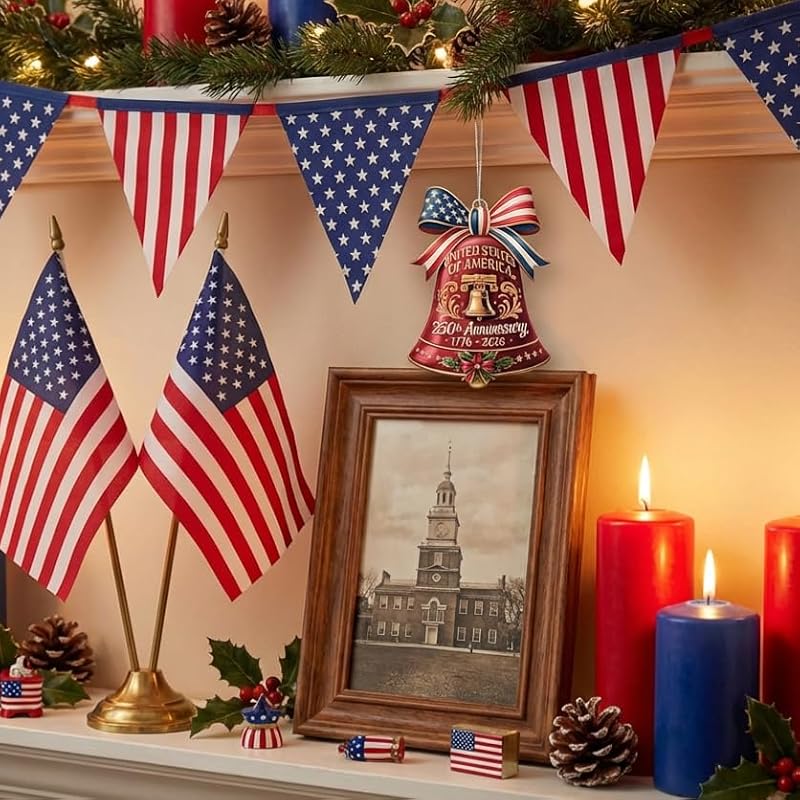 Red 250th Anniversary Liberty Bell Ornament | USA Patriotic Decor