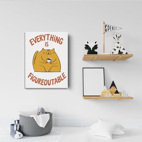 Everything Is Figureoutable Cat Wall Art | Framed Motivational Poster for Home, Office & Classroom Decor