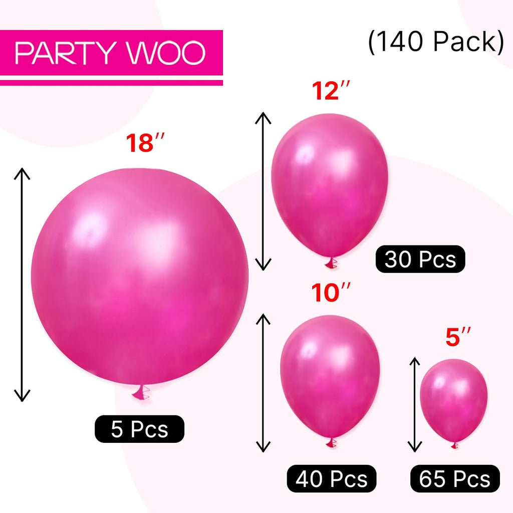 PartyWoo Hot Pink Pearl Balloons - 140pcs in 5-18 Inch Sizes | Perfect for Bridal, Baby Showers & Birthday Parties