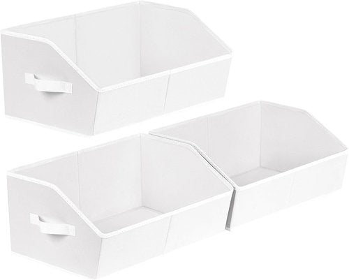 Homsorout Decorative Storage Baskets - Trapezoid Closet Bins with Handles, 3-Pack, White