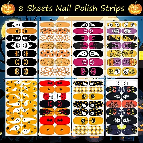 DANNEASY Halloween Nail Polish Strips - 8 Sheets Self-Adhesive Nail Wraps