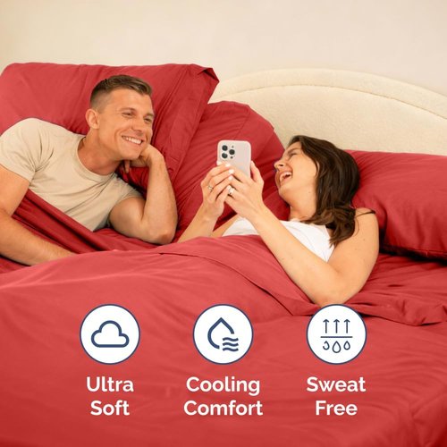 Flex Top Split Head King Sheet Set - Comfy, Breathable & Cooling Luxury Bedding - Ultra-Soft, Deep Pockets, Oeko-Tex Certified - Red