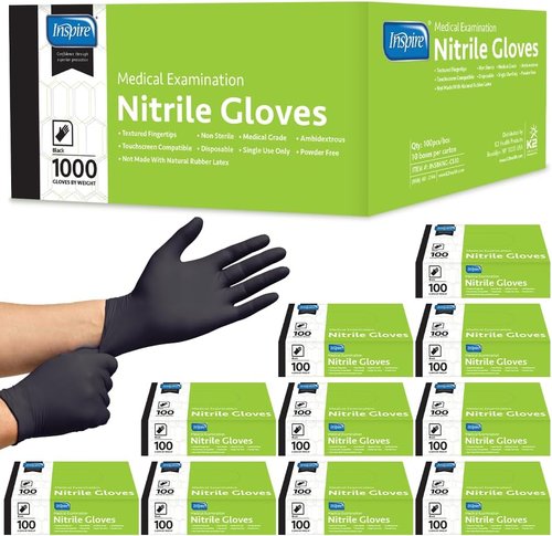 Inspire Black Nitrile Gloves - Original Quality Disposable Latex-Free | 4.5 Mil Thickness