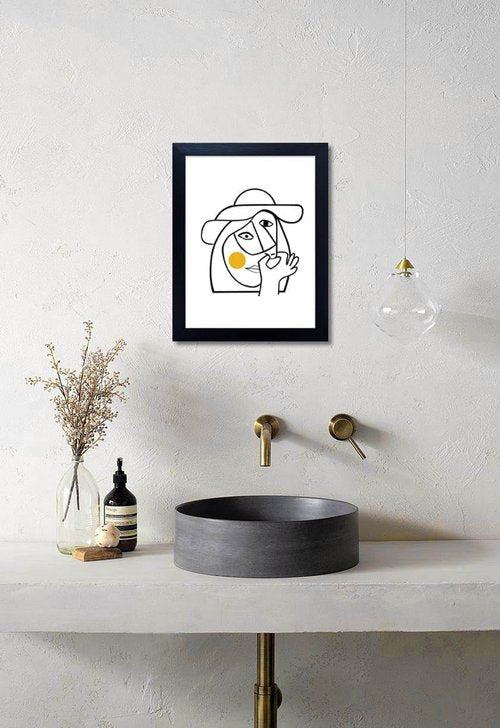 Funny Bathroom Wall Art - Black Framed Humor Print | Picasso-Style Canvas for Guest Bathroom (10L x 8W)