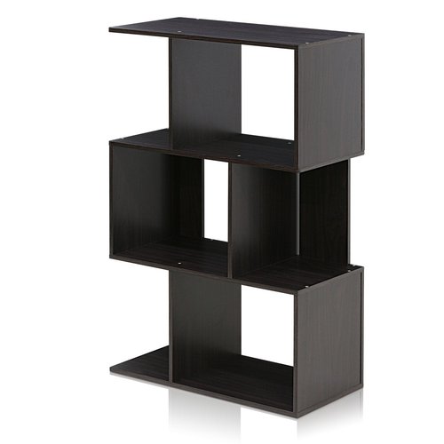Furinno SIMPLY Book Shelf, 3-Tier Geometric Bookshelf, S-Shape Bookcase with Open Shelf, 11.8" x 23.6" x 37.3", for Organization and Storage, for Living Reoom, Bedroom, Home Office, Espresso