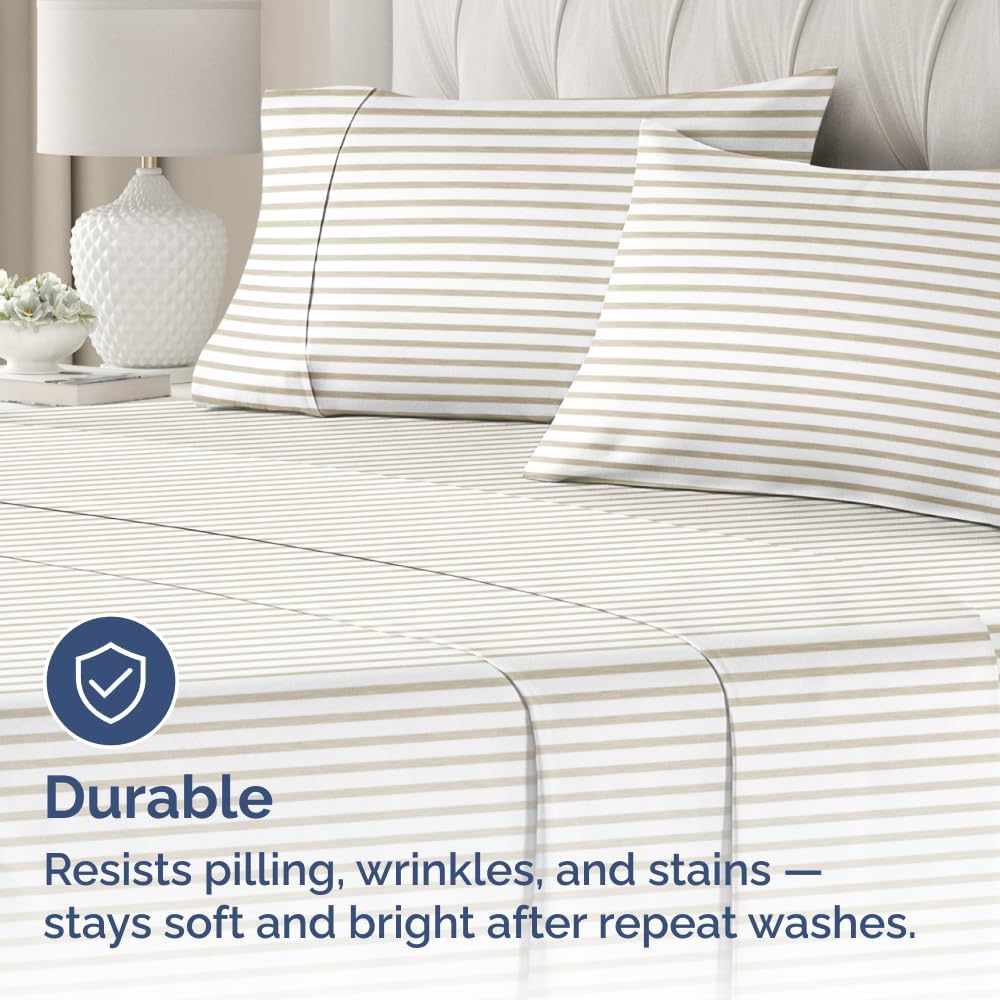 Skiennix Standard Pillow Cases Set of 4 - Soft Hotel Quality Covers - Machine Washable Beige Stripes