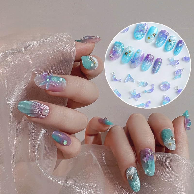 100Pcs Ocean Theme Nail Gems and Charms Glow in the Dark Shells