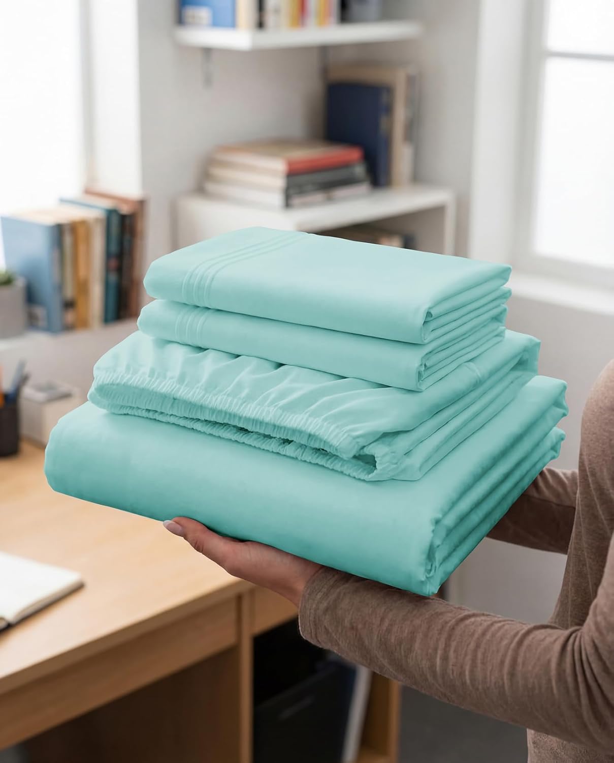 Skiennix Full XL Bed Sheet Set - Soft, Breathable & Cooling 4-Piece Luxury Bedding - Deep Pockets, Spa Blue
