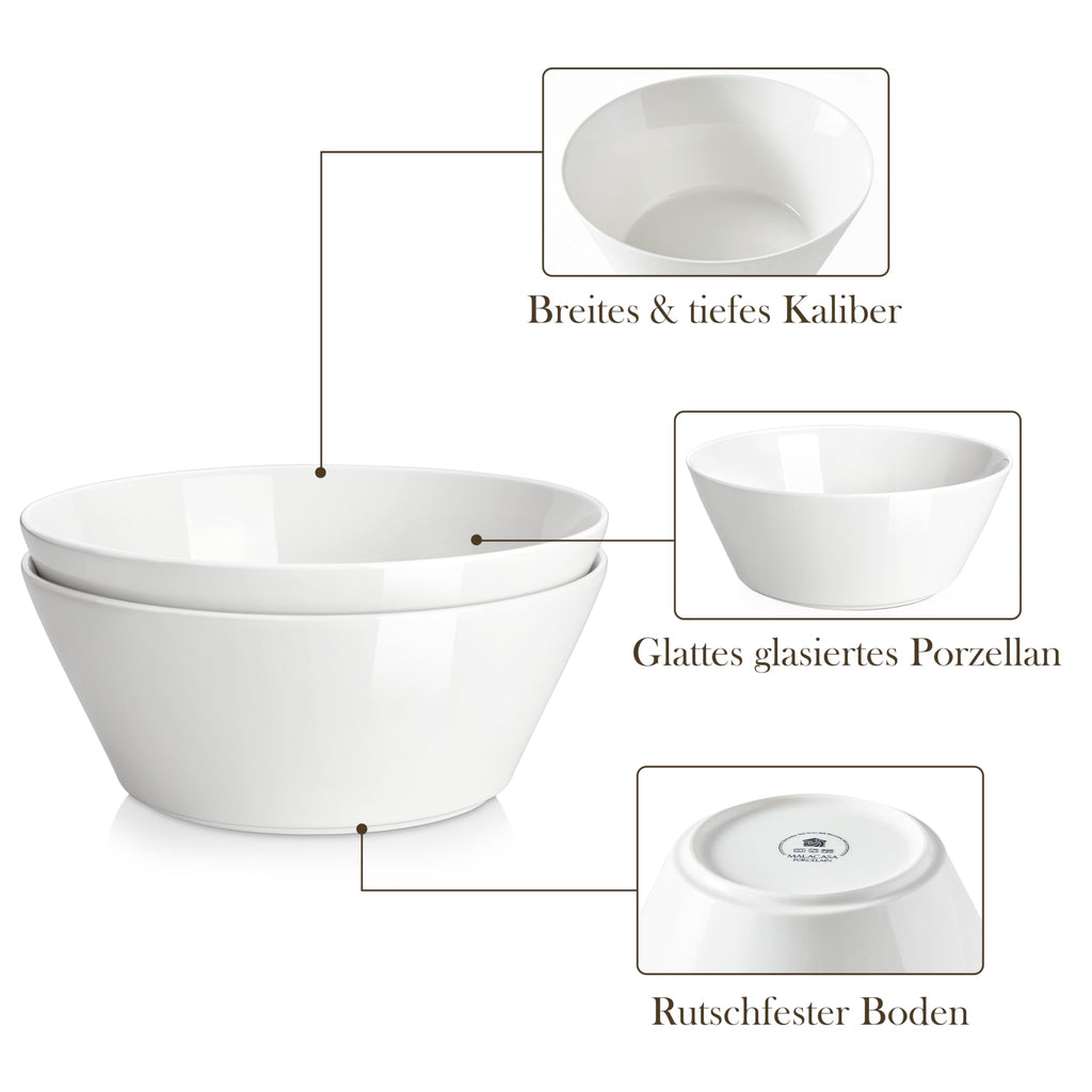 MALACASA Serving Bowls, 105 OZ Large Salad Bowls Set of 2, Porcelain White Bowls for Kitchen, Deep Bowls for Salad, Soup, Pho and Fruit, Ceramic Serving Bowls for Party, Microwave Safe, Series Regular