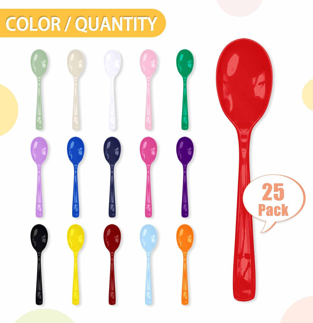 SietDESEO 25 PCS Red Plastic Spoons Disposable Utensils Heavy Duty Red Spoons Disposable Cutlery for Birthday Wedding Baby Shower Bridal Shower Plastic Silverware