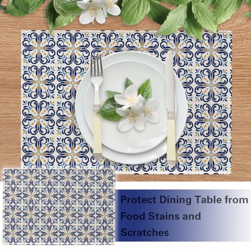 Vintage Floral Placemats Set of 4 - Retro Blue Yellow Design