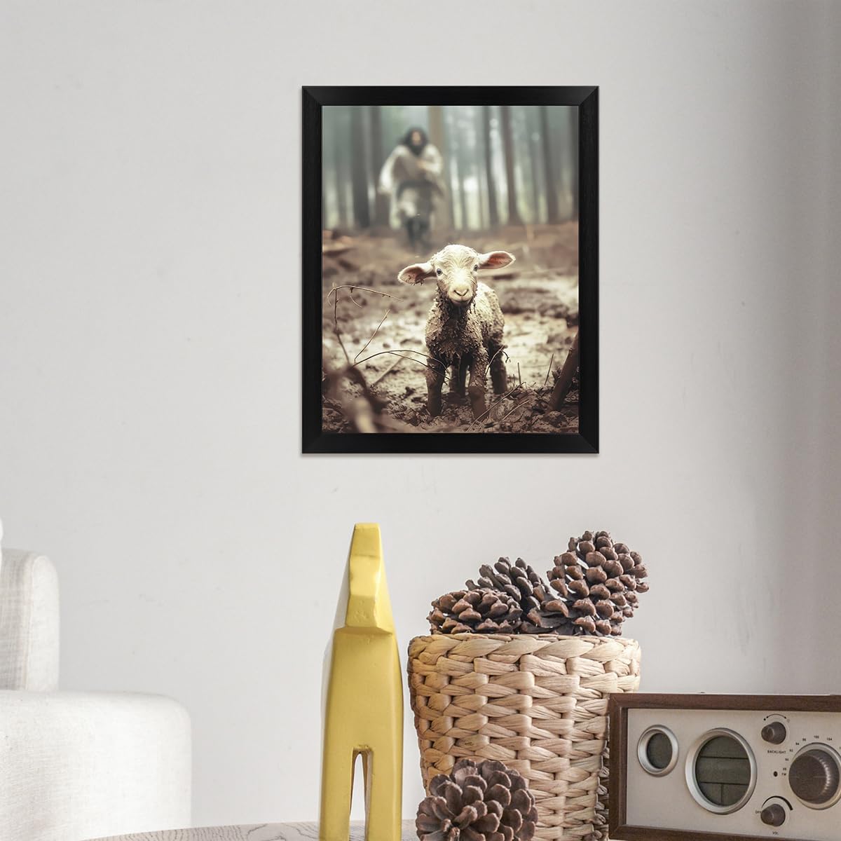 TUXVAKY Christian Wall Art - Jesus Running After Lost Lamb Canvas Decor | 8"x10" for Easter Home Decor