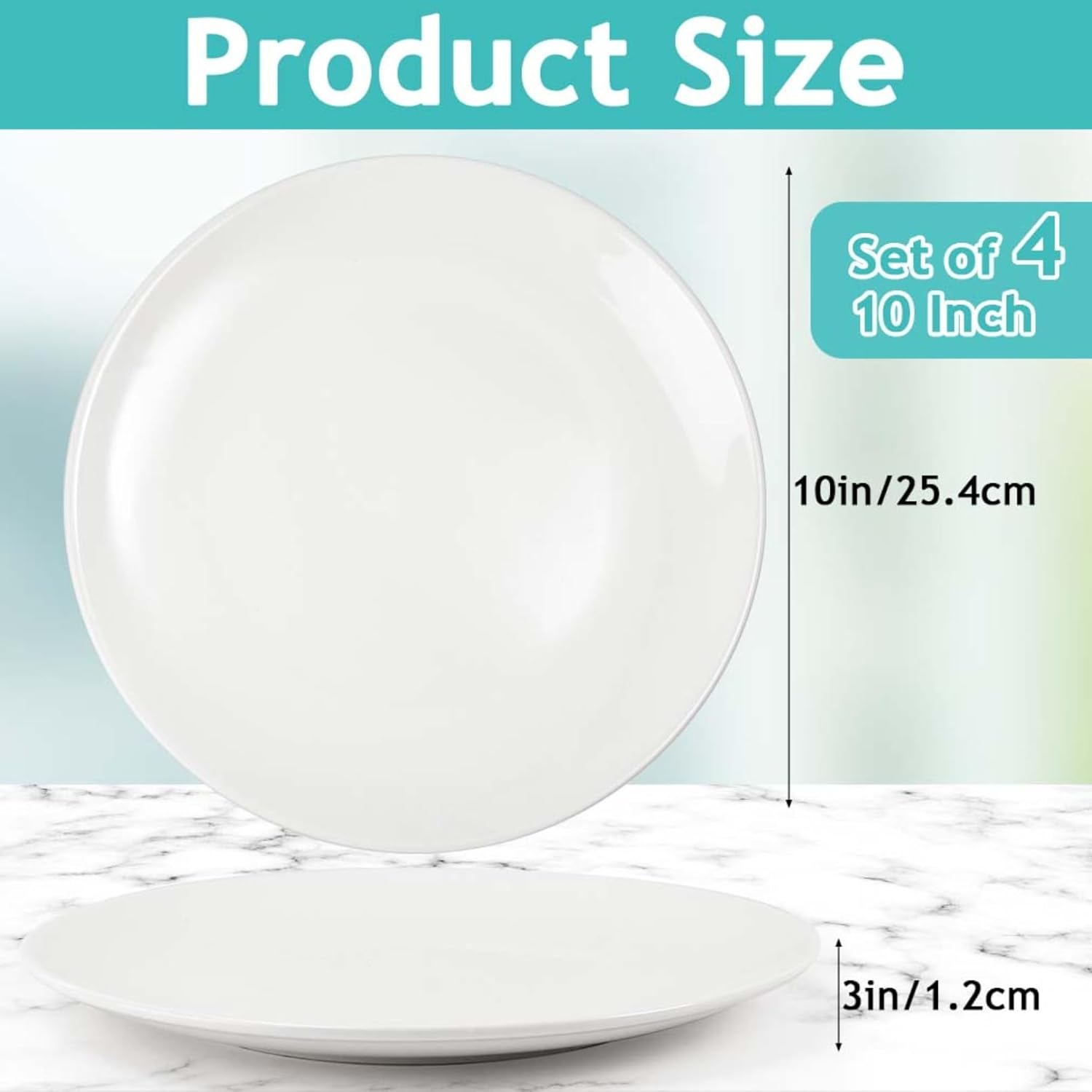 Skiennix Porcelain Dessert Plates Set of 4 - 10 Inch White Ceramic Appetizer & Salad Plates | Microwave & Dishwasher Safe