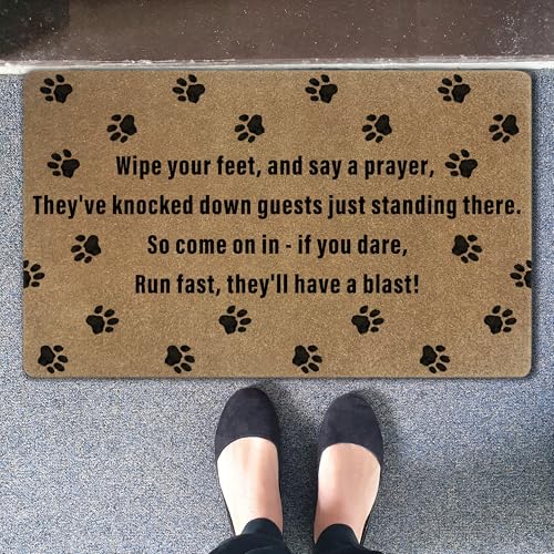 Funny Dog Coir Door Mat - Non-Slip Outdoor Welcome Mat 17x30 Inch