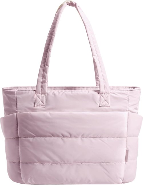 BAGSMART Lightweight Puffy Tote Bag - Stylish Shoulder Handbag with Compartments for Travel & Work | Quilted Design