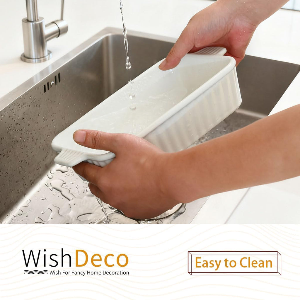WishDeco Ceramic Casserole Dishes Set of 4 - Deep Rectangular Bakeware with Handles, White Porcelain (15''/12.4''/11''/9.6'')