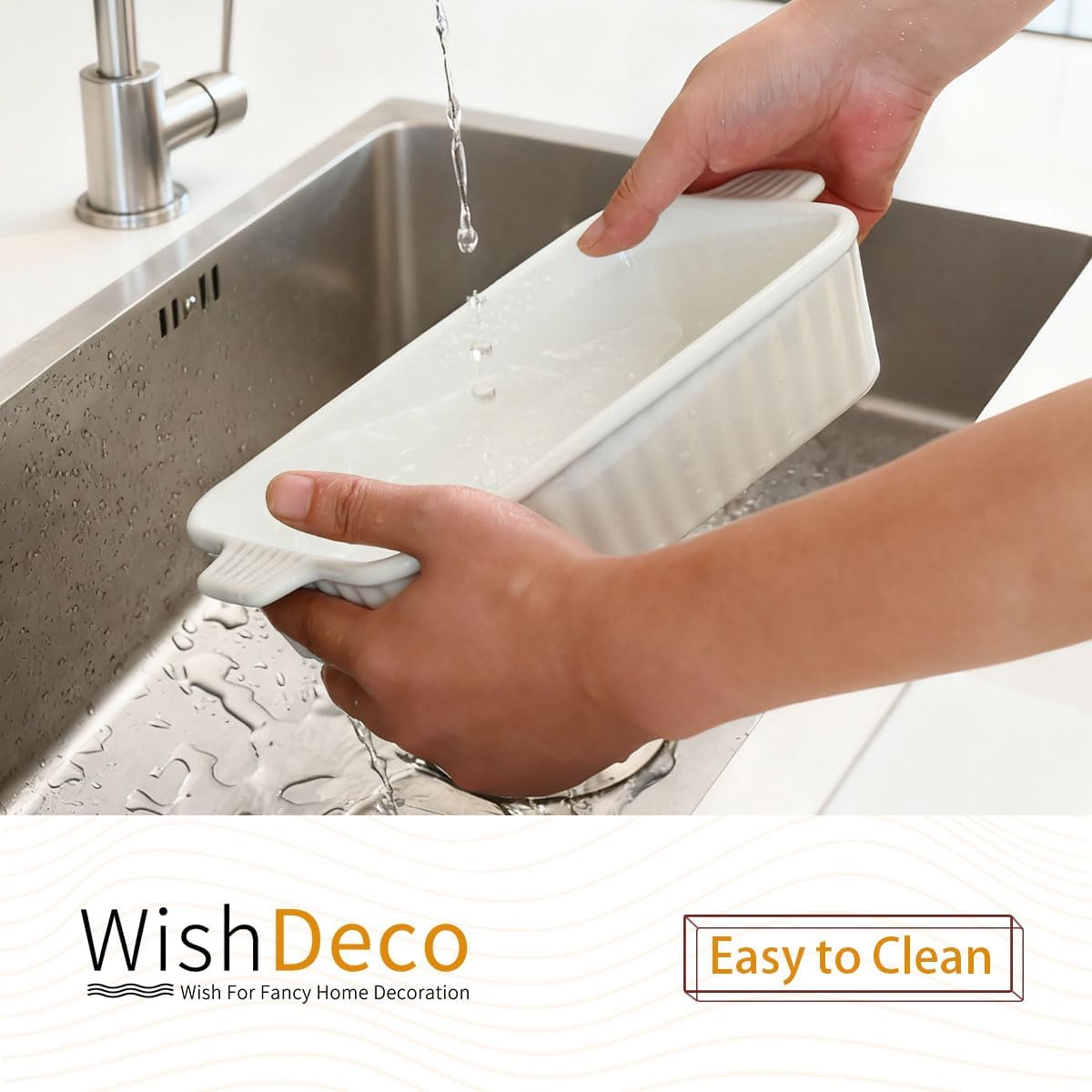 WishDeco Ceramic Casserole Dishes Set of 4 - Deep Rectangular Bakeware with Handles, White Porcelain (15''/12.4''/11''/9.6'')