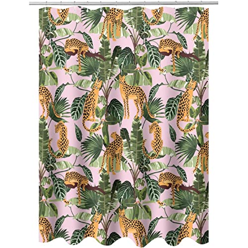 Leopard Palm Leaves Shower Curtain, 72x72 Waterproof Boho Jungle Decor