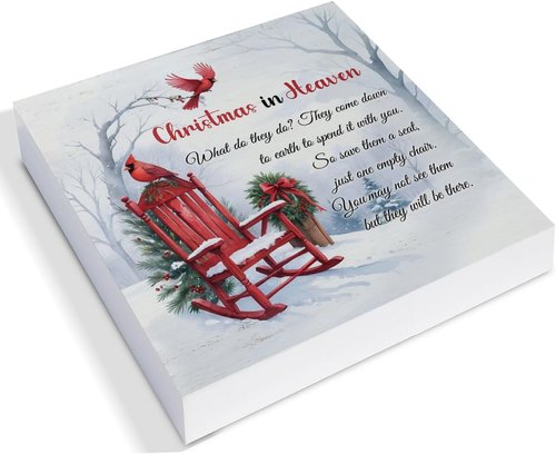 Cardinal Christmas Ornaments | Empty Chair Wooden Plaque - Heartfelt Sympathy Gift, 5x5 Inches