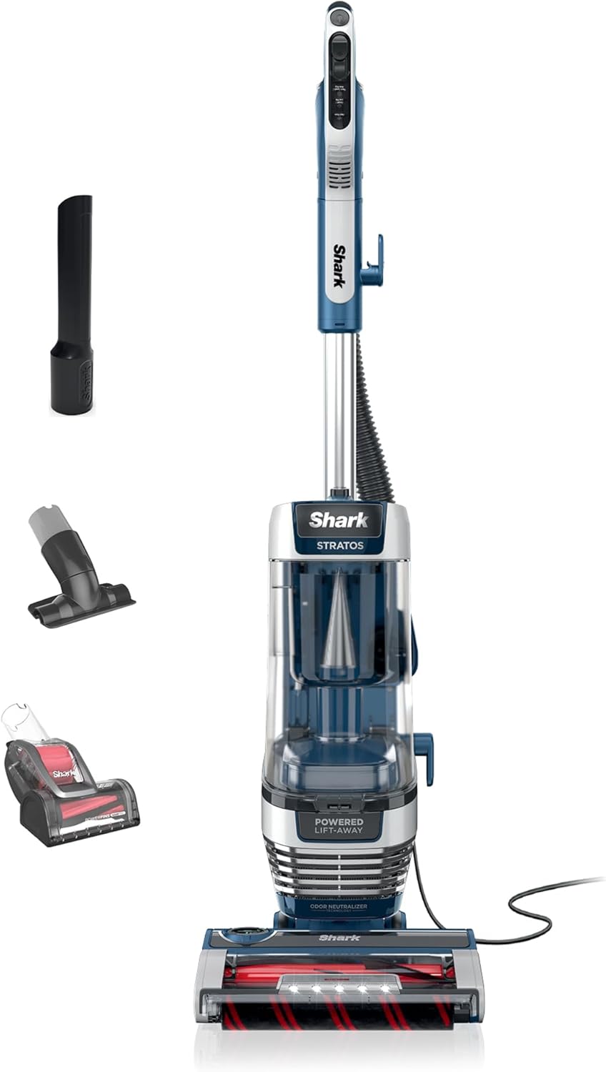 Shark Stratos Upright Vacuum - DuoClean PowerFins & HairPro | Powered Lift-Away, Navy AZ3002