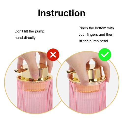 Tonxus Foaming Soap Dispenser, Pink Glass Foam Hand Soap Dispenser with Gold Pump, 14 Oz Bathroom Refillable Liquid Lotion Pump Ribbed Bottle Container for Kitchen Countertop Decor, 1
