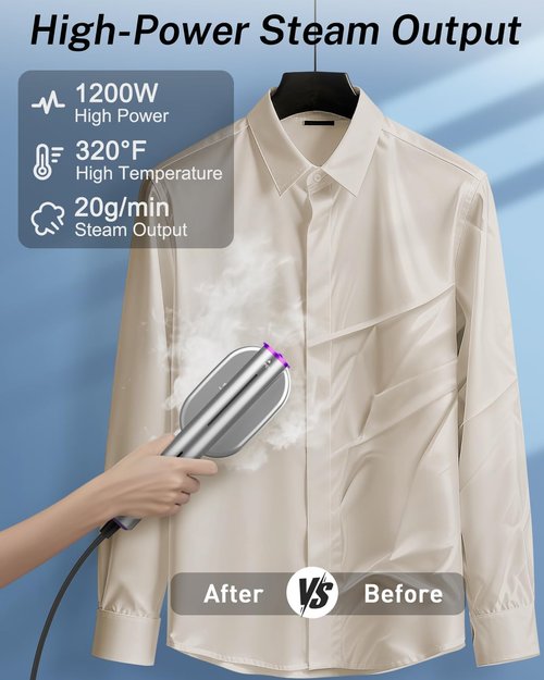 ELORTI Travel Clothes Steamer - Handheld Mini 2-in-1 Iron with 10s Fast Heat-Up, 1200W, Purple