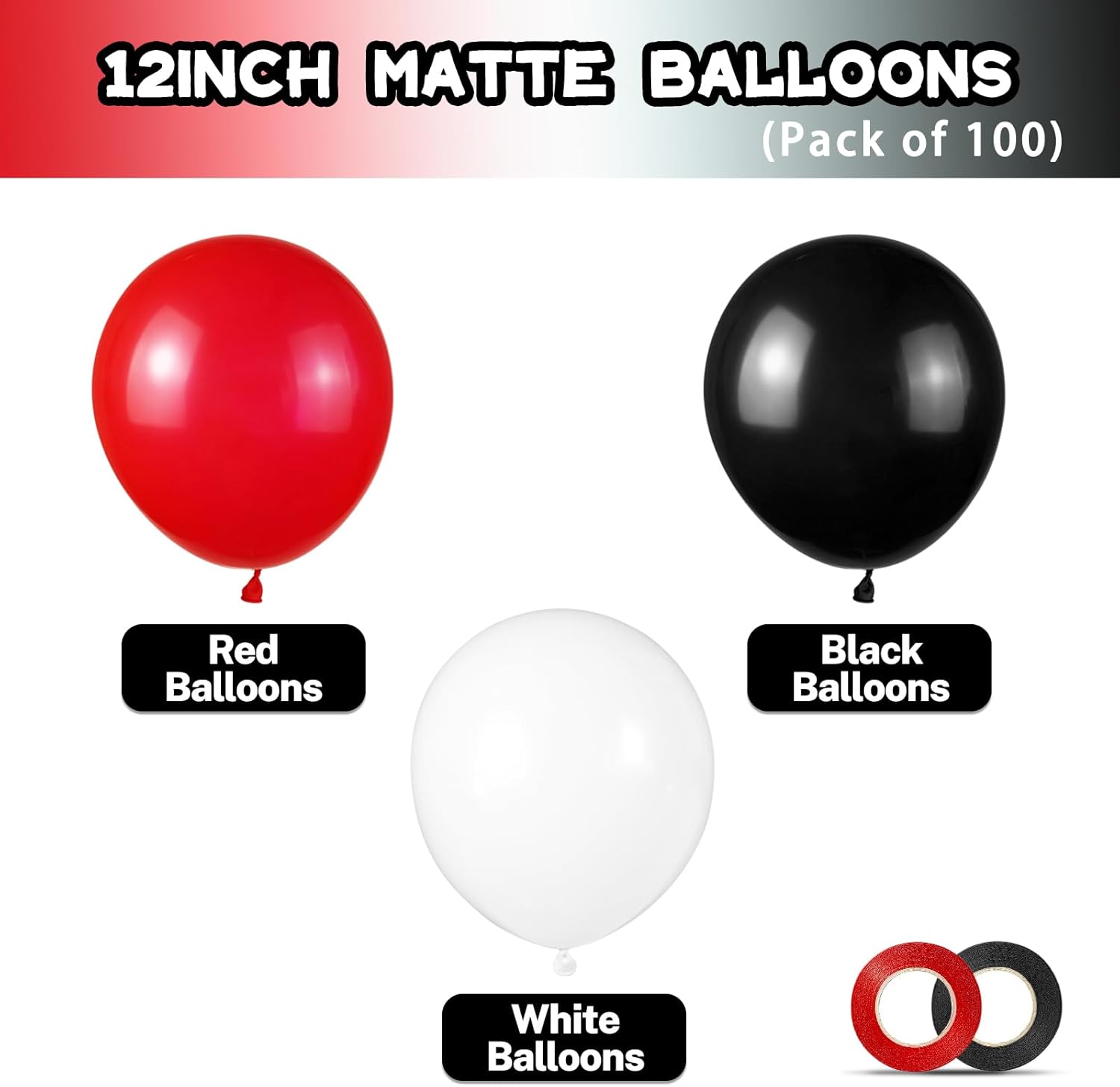 Matte Black & Red Balloons by [Brand Name] - 100-Pack 12-Inch Latex Balloons for Birthday & Graduation Decor