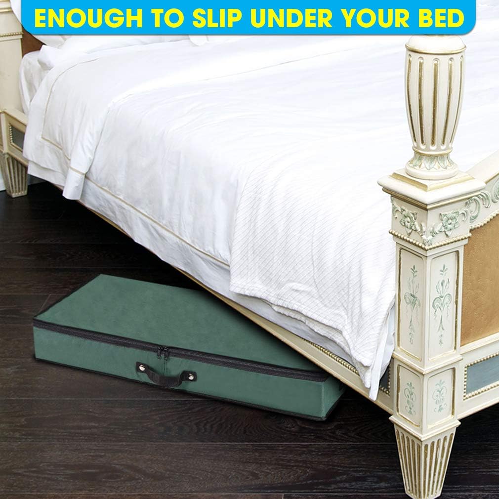 Primode Wrapping Paper Storage Container - Under Bed Organizer for 30-Inch Rolls | 31”x13.5”x4.5” | Durable 600D Oxford Material with Pockets for Ribbons and Bows (Green)