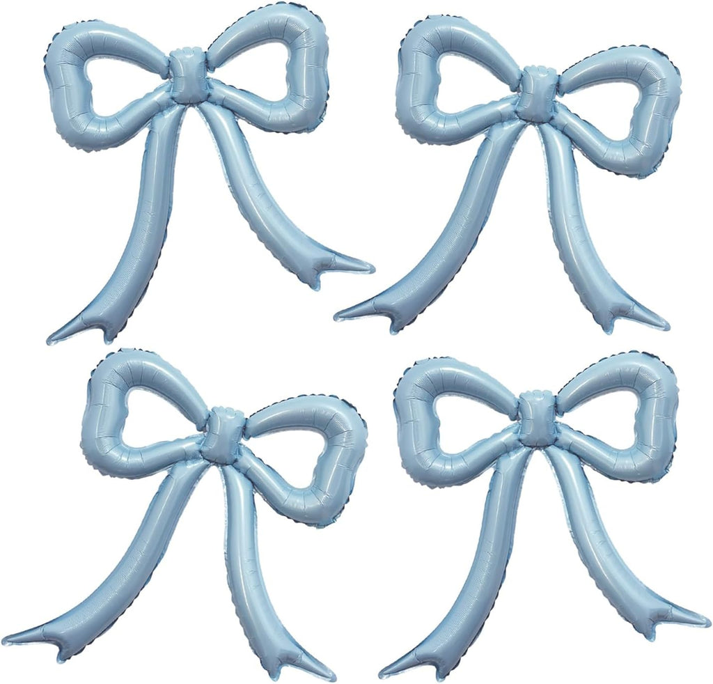 Skiennix 4Pcs Blue Bow Foil Balloons Set - Dusty Blue Mylar Balloons for Birthday & Baby Shower Decor