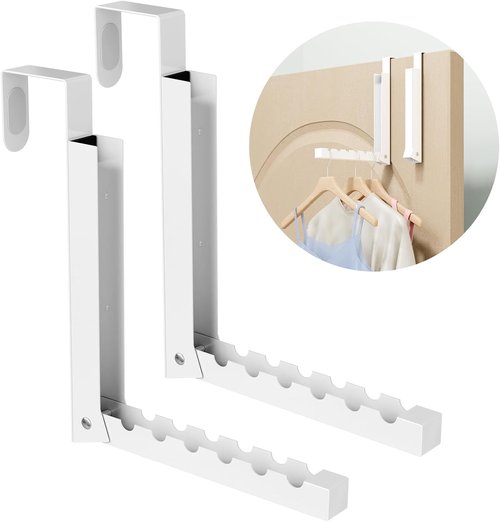 BAKON Over The Door Hanger - Folding Clothes Drying Rack & Coat Rack | Compact 2-Pack for Small Spaces
