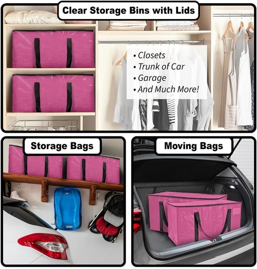 ClearSpace Oversized Moving Bags - Heavy-Duty Storage Bags with Backpack Straps & Zippers | 8 Pack for Easy Moving & Organization