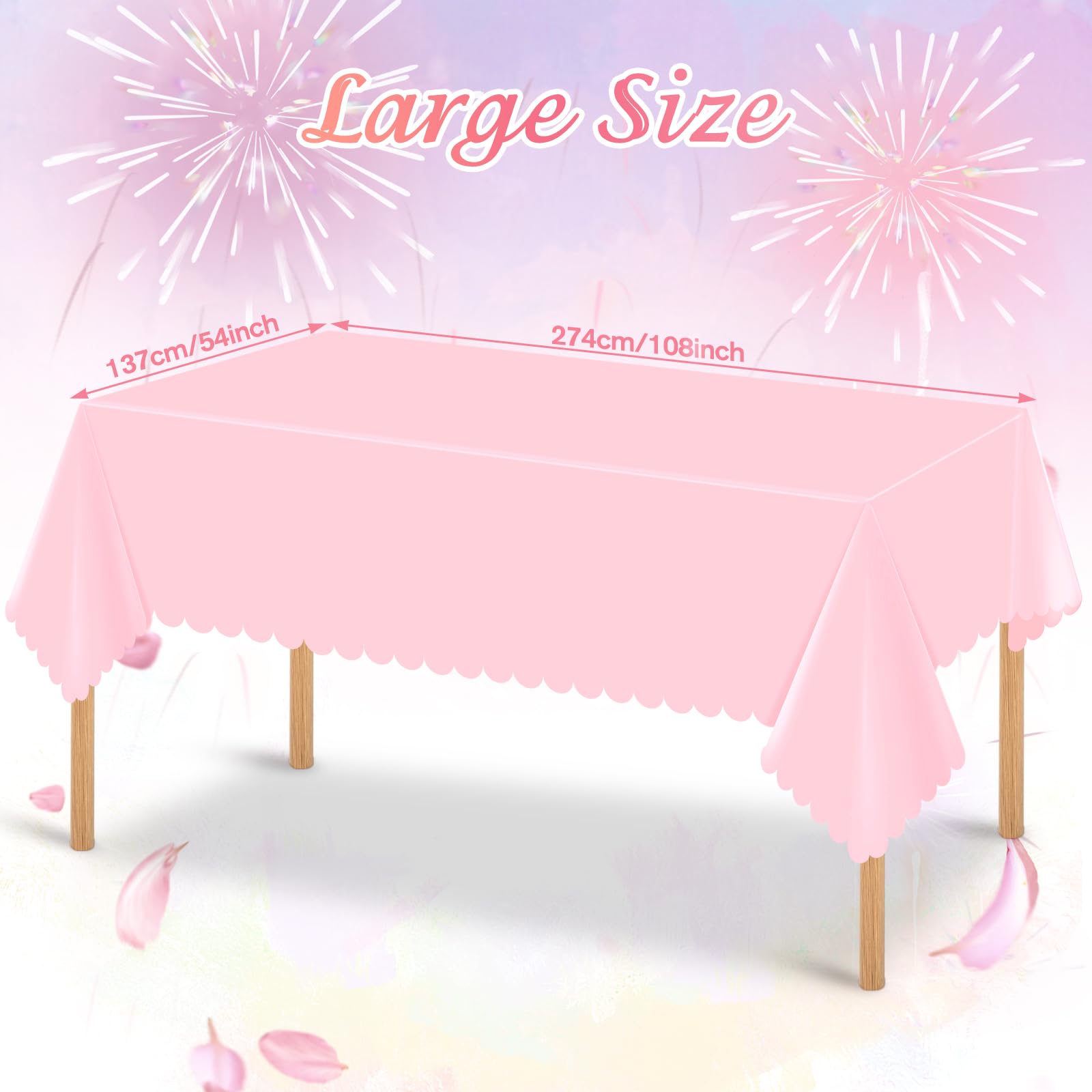 Ohkishly 3 Pack Plastic Pink Tablecloths for Rectangle Tables,Disposable Scalloped Edge Table Cloth Waterproof Pink Table Cover for Birthday Bridal Wedding Baby Shower, 54 X 108Inch
