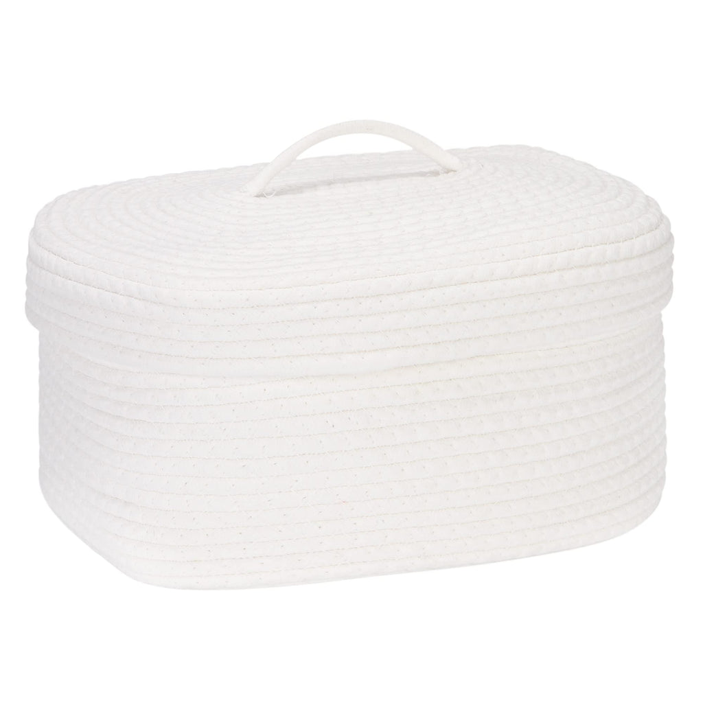 Sea Team Oval Cotton Rope Storage Basket with Lid, Lidded Woven Storage Bin, Nursery Storage Container, Diaper Caddy, Baby Shower Basket, Box, Organizer, 15 x 11 x 6.5 Inches (Medium, White)
