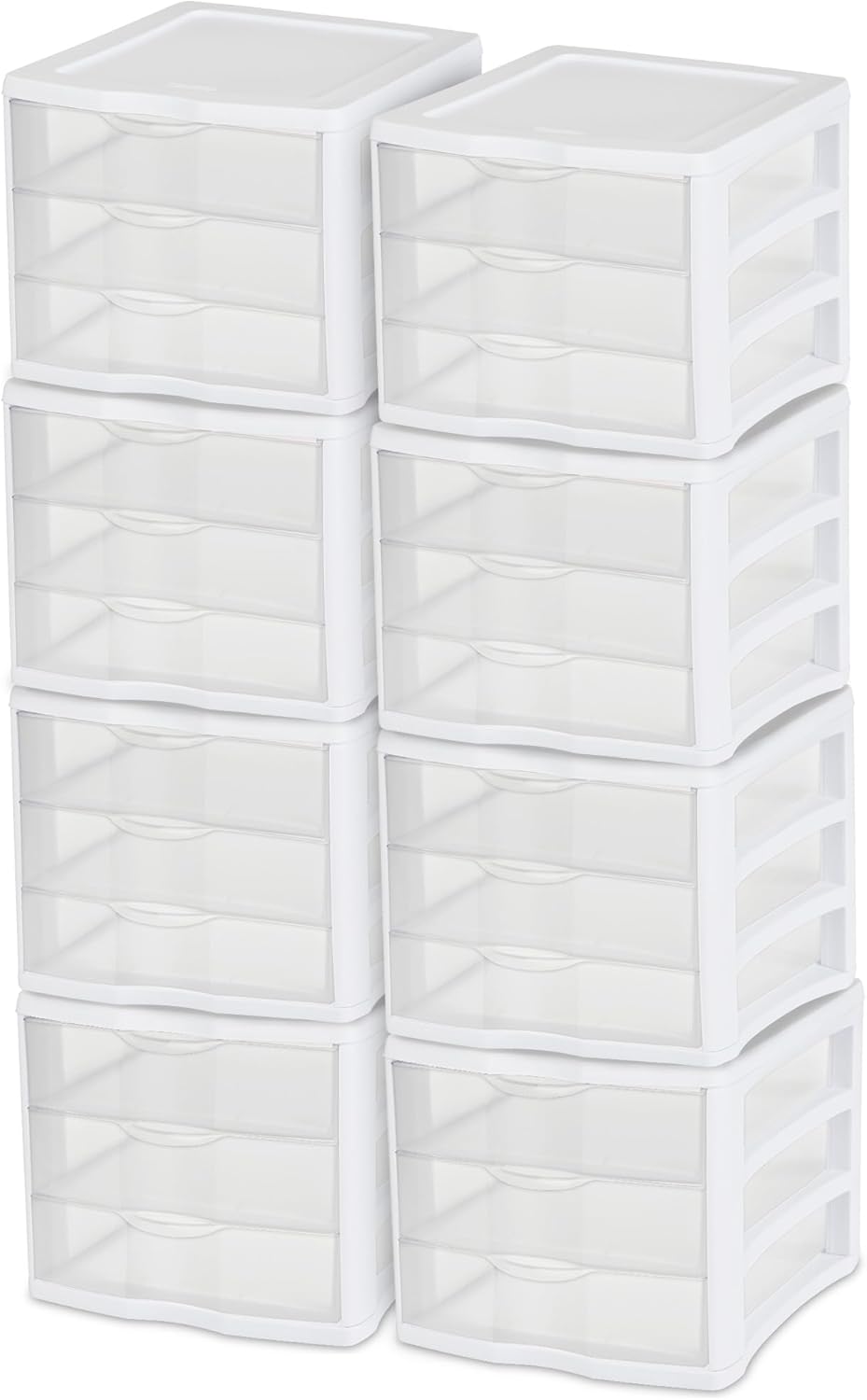 Sterilite ClearView Compact Stacking Drawer Organizer System - 3 Drawers, 8 Pack for Efficient Storage
