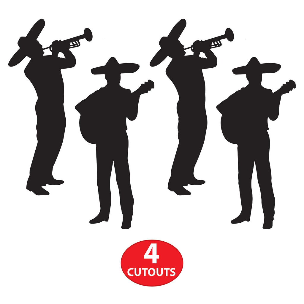 Beistle Mariachi Band Silhouettes, Set of 4- Fiesta Party Decor Props for Mexican Theme Celebrations, Musician Wall Art, and Cinco de Mayo and Taco Tuesday Decorations