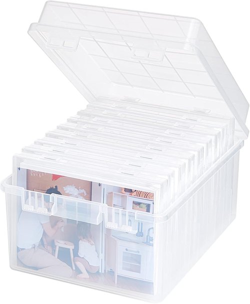 Lifewit Photo Storage Set - 9 Pcs 5"x7" Inner Photo Boxes & 11"x8.5" Transport Case | Clear Craft Organizer with Labels