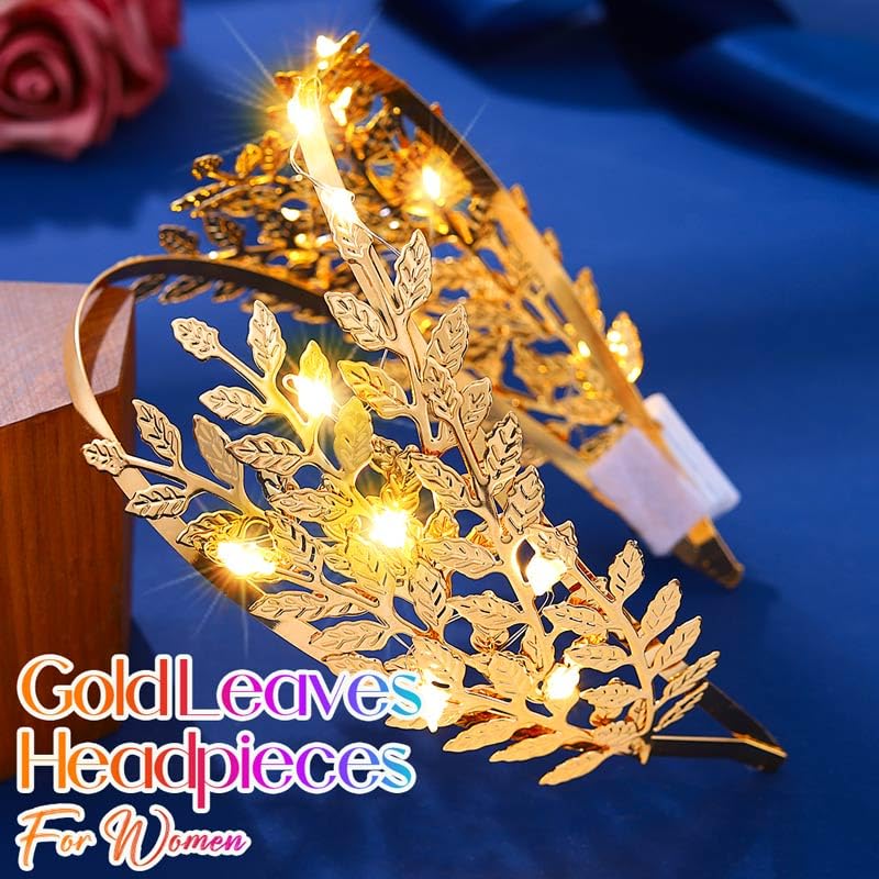 Latious Gold Leaf Headband Light Up Greek Goddess Hair Accessory