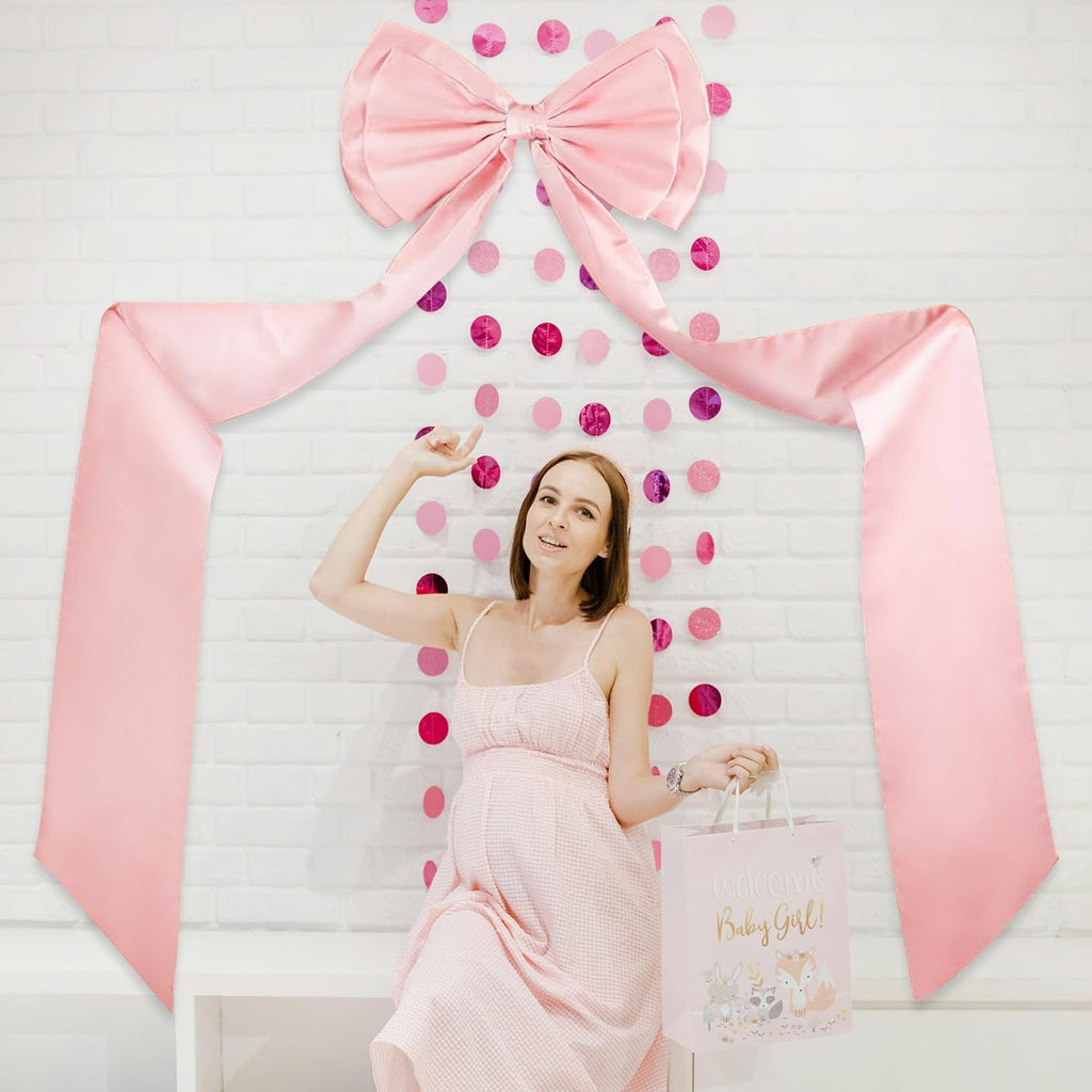 Skiennix Large Satin Bow Decoration - Giant Decorative Bows for Weddings & Parties | Pink