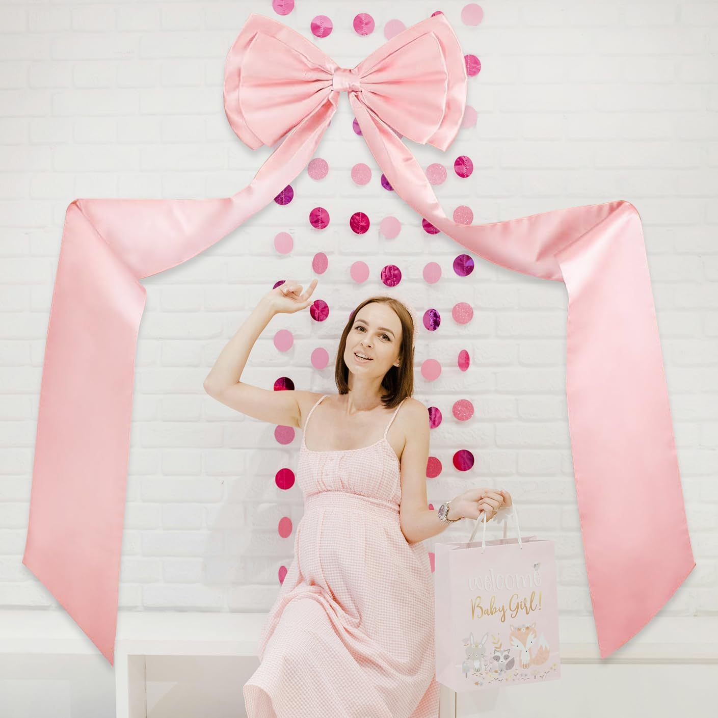 Skiennix Large Satin Bow Decoration - Giant Decorative Bows for Weddings & Parties | Pink
