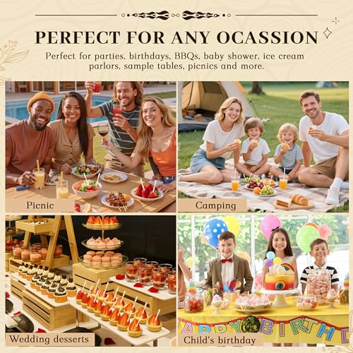 YANPROG Bamboo Mini Forks - 3.5" Disposable Appetizer Forks (100 Pcs)