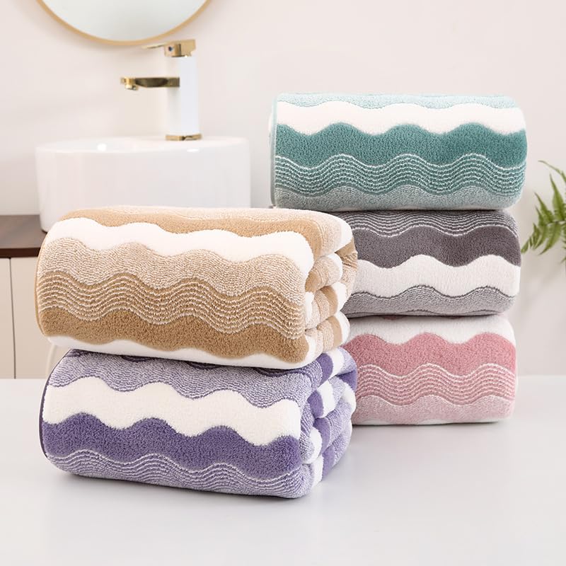 Water Ripple Grey Wavy Jacquard Coral Fleece Hand Towel 13.7x29.5in - Gray & White, Absorbent & Quick Drying, Water Ripple Texture