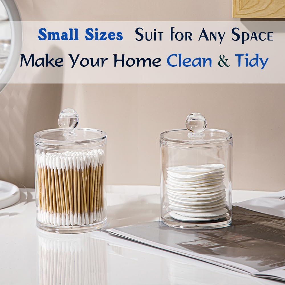 Swab Holder Canisters by [Brand Name] - Clear Plastic Qtip Dispenser with Lid | Perfect for Cotton Balls & Makeup Pads