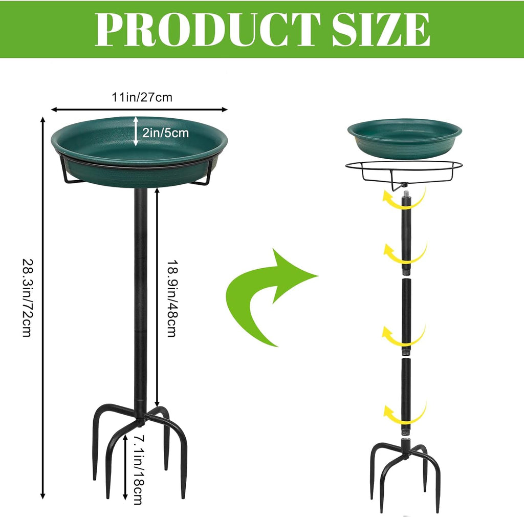 Skiennix Freestanding Birdbath - Outdoor Garden Bird Feeder Bowl with Metal Stake & Detachable Spa Design - 35.5 In