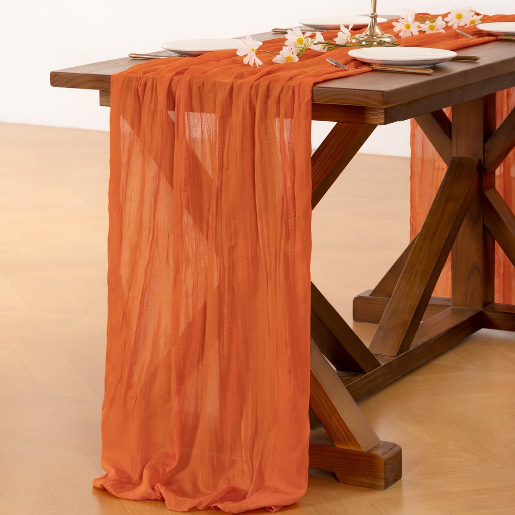 Socomi Cheesecloth Table Runner - 120 Inch Orange Boho Rustic Decor for Weddings & Events